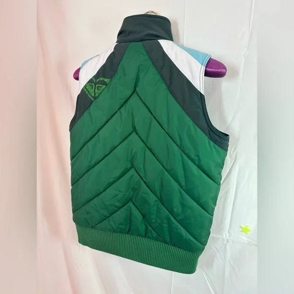Y2K Roxy Green White and Blue Puffer Vest Women’s Size M - Picture 4 of 12